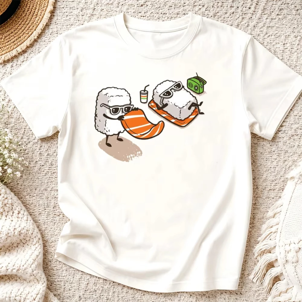 Two Sushi Rolls Sunglasses Vacation Graphic T Shirt Female Kawaii Food Meme Tee Summer Beach Pool Party Top Cute Japanese Style