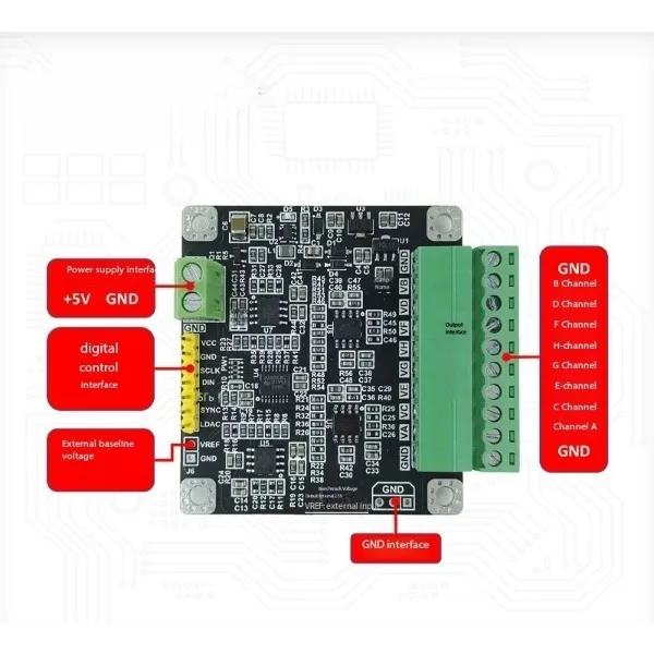 DAC8568 8-Channel 16-Bit High Precision DAC Module, ±10V Adjustable Output, SPI Interface, Industrial Grade