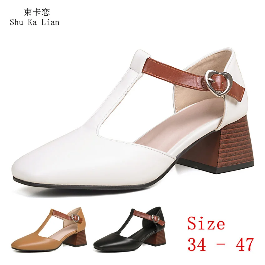 

T-Strap High Heels 5 CM Women Pumps Stiletto Woman D'Orsay Party Oxfords Shoes Plus Size 34 - 47
