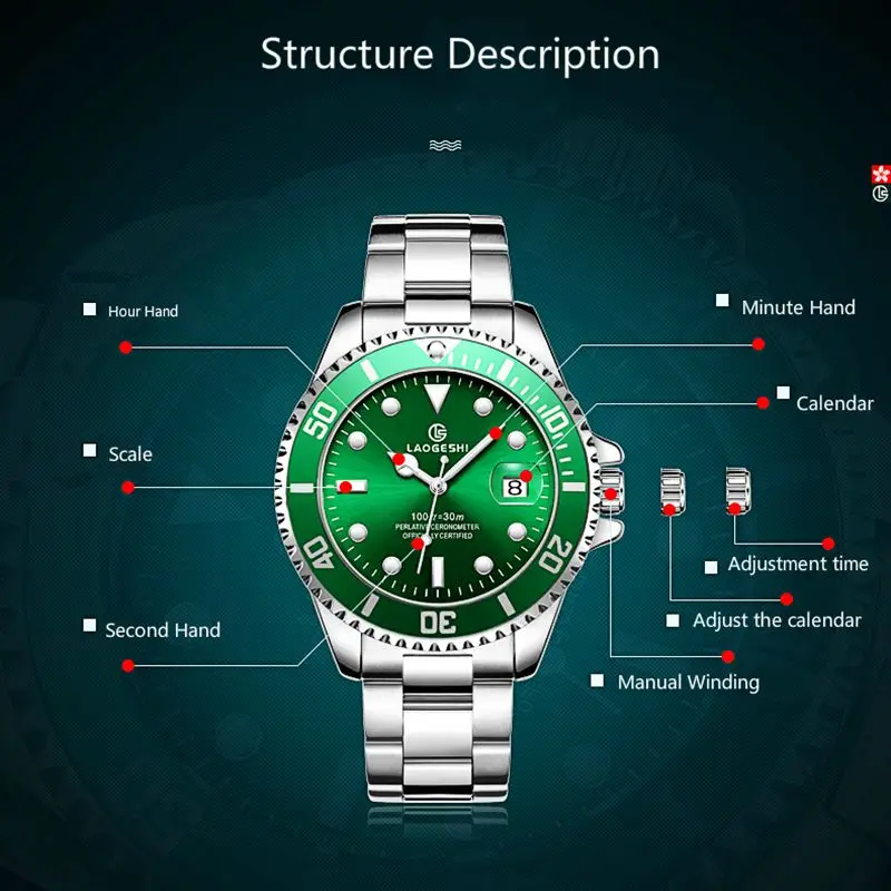 Watch Men Automatic Mechanical Watches Clock Fashion Sport Diving Watch 100ATM Waterproof Luminous Watches Mens Green Dial Clock