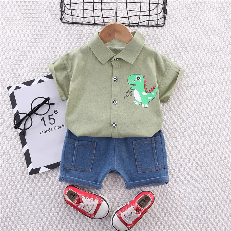 New Summer Baby Clothes Sets Boys Fashion Cartoon Dinosaur Print T-Shirt Shorts 2Pcs Children Casual Costume Kids Tracksuit Suit