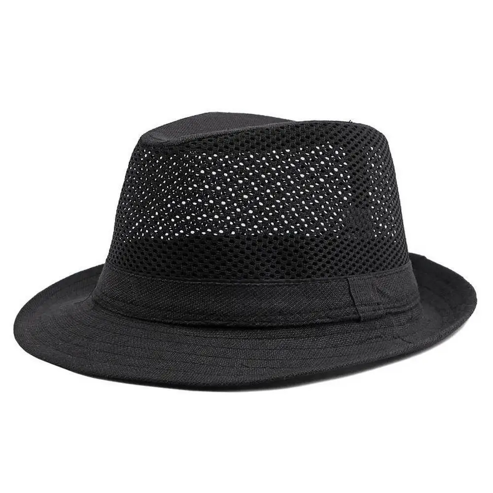 Summer Men Sun Hats Panama Caps Polyester Splicing Mesh 56-60cm Small Brim Jazz Style Outdoor Beach Sunshade Fedoras TY0181