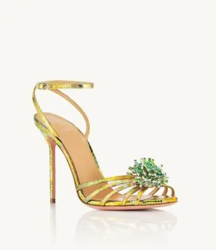 

Moraima Snc 2024 Newest Crystal Flower Decorations High Heel Sandals Peep Toe Ankle Strap Thin Heels Shoes Sexy Cutouts Sandals