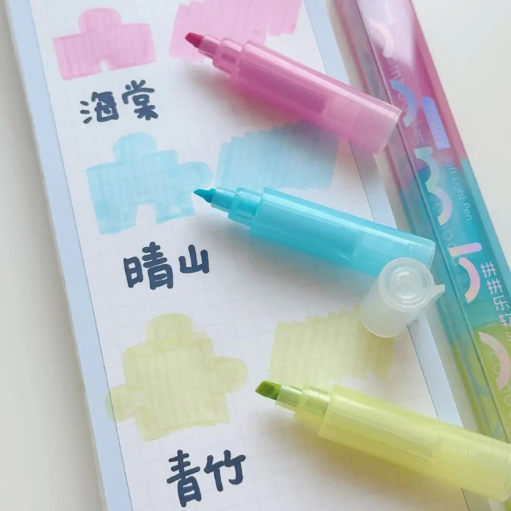 Portable 3 Colors In 1 Comboo Highlighter Pen Soft Tip Mild Colors Fluorescent Marker Pen Note Taking Marker Pens Set Painting