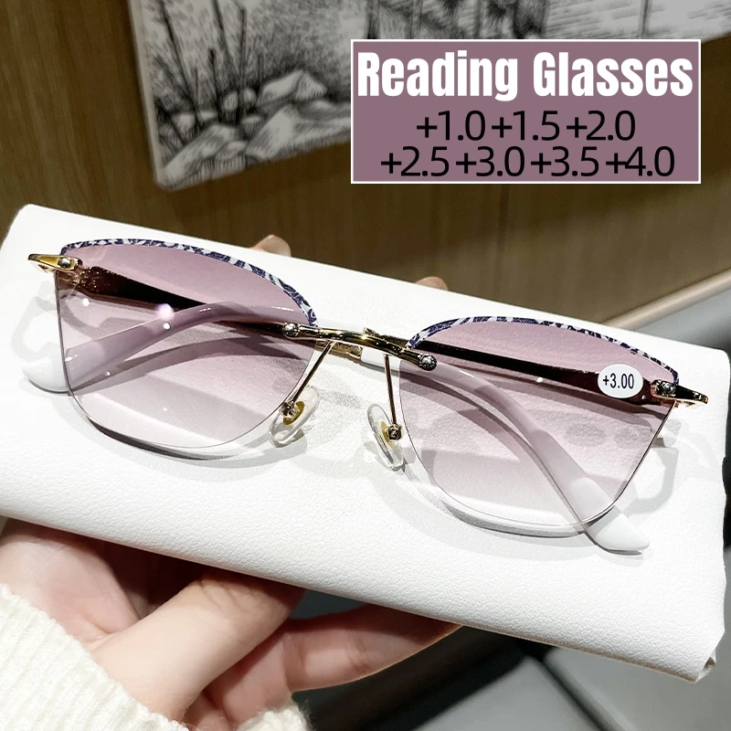 

Luxury Rimless Reading Glasses for Women Fashion Far-sighted Eyewear Unisex Plus Diopter Anti-blue Light Prescription Eyeglasses