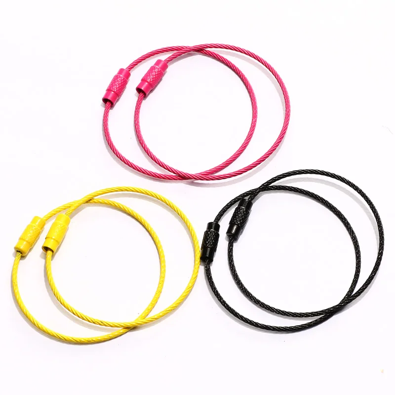 10Pcs 50mm Keychain Tag Rope Stainless Steel EDC Wire Cable Loop Screw Lock Gadget Ring Key Keyring DIY Hand Tools Accessories