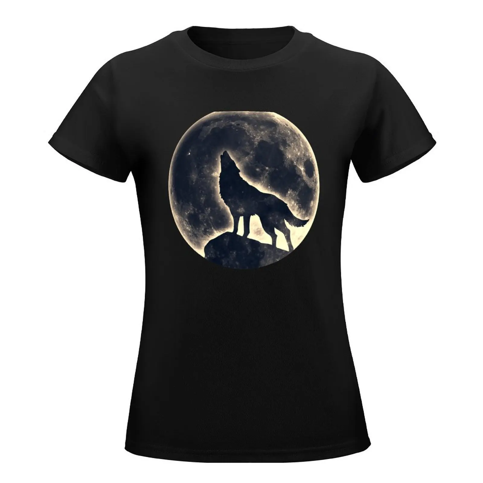 Wolf, moon, fantasy, wild, dog, wolves T-Shirt female Aesthetic clothing kawaii clothes t shirt Women