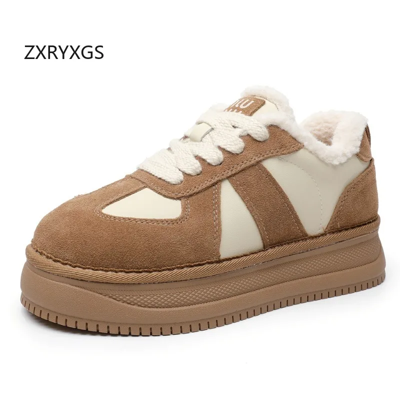 

ZXRYXGS 2024 зимняя обувь премиум класса из матовой воловьей кожи женская обувь из натуральной кожи кроссовки на платформе увеличивающие рост теплая зимняя обувь