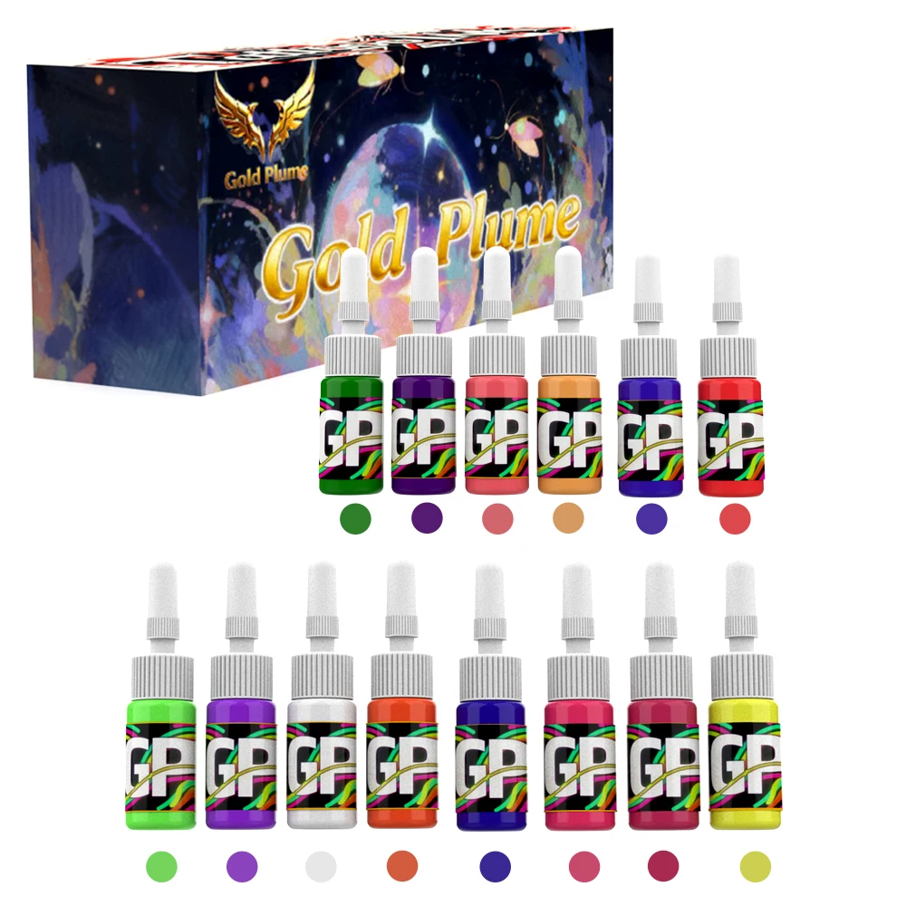

GOLDPLUME 8/14 Color Fluorescent Tattoo Ink Set 5ml Mixed Color Body Art Pigment Long Lasting Safe Professional Multi-color Kit
