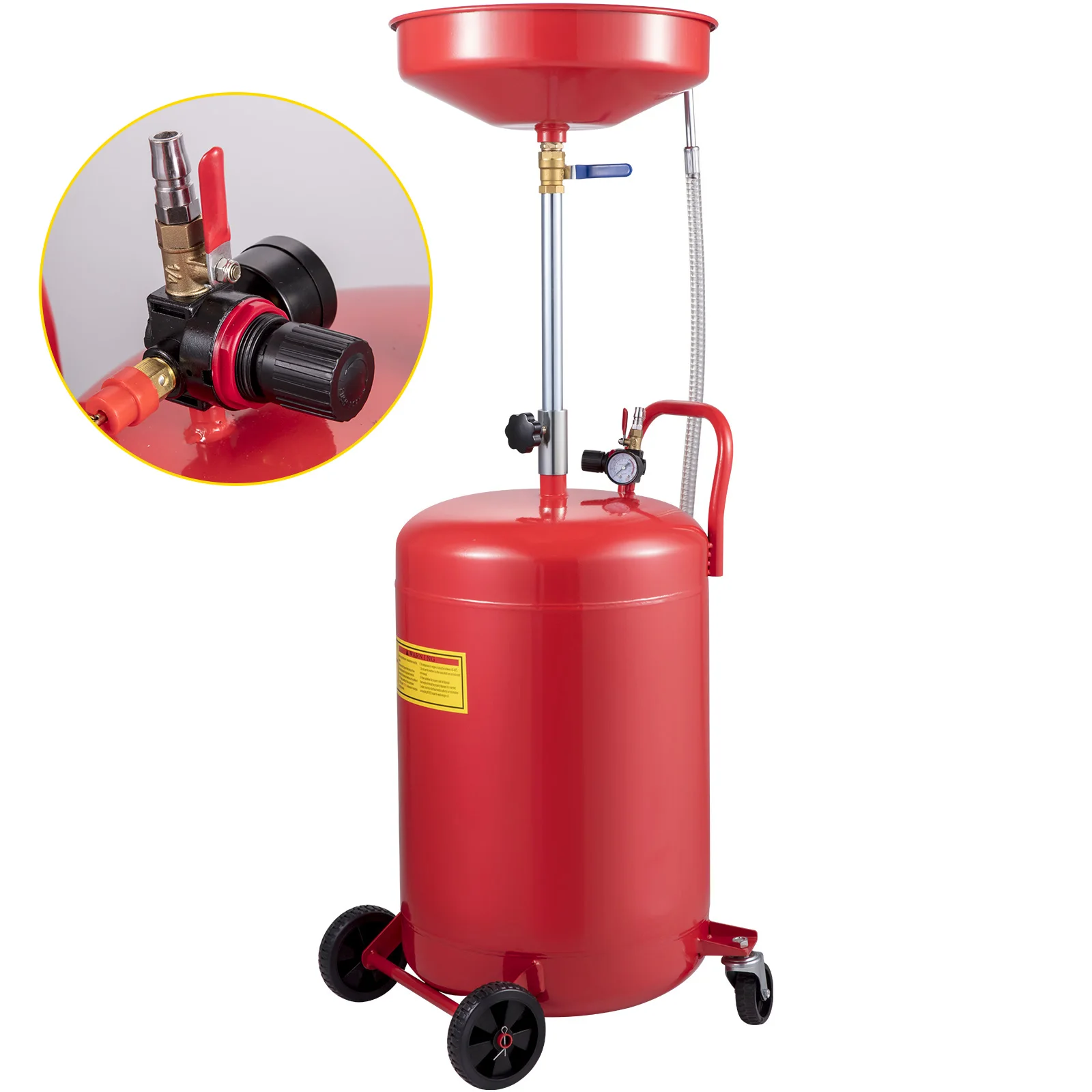 VEVOR 20 Gal Portable Waste Oil Drain Tank Fluid Fuel Transfer Drainage Adjustable Funnel Height, with Pressure Regulating Valve