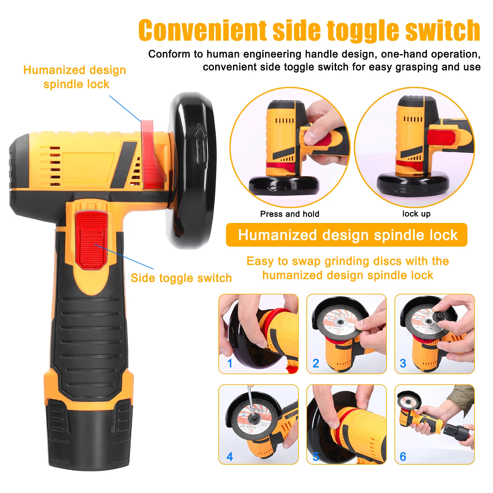 12V Cordless Angle Grinder Mini Grinder Cutter Rechargeable Grinding Tool Electric Polishing Cutting Machine DIY Woodwork Disc