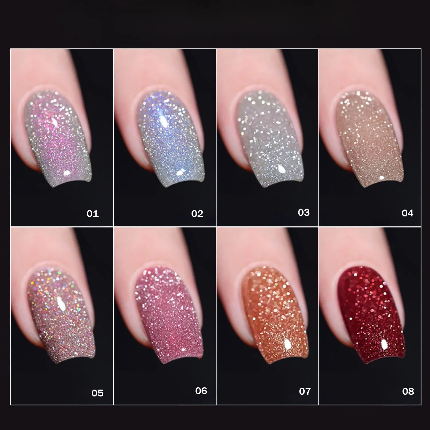 15ML 8 Farben Hochdichter Reflektierender Disco-Flash Crushed Diamond Gel Nagellack Bunter Diamant-Flash Nagellack Valentinstag-Geschenk