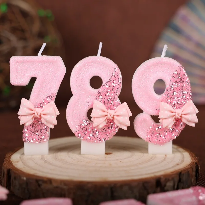 Pink Glitter Number Candle