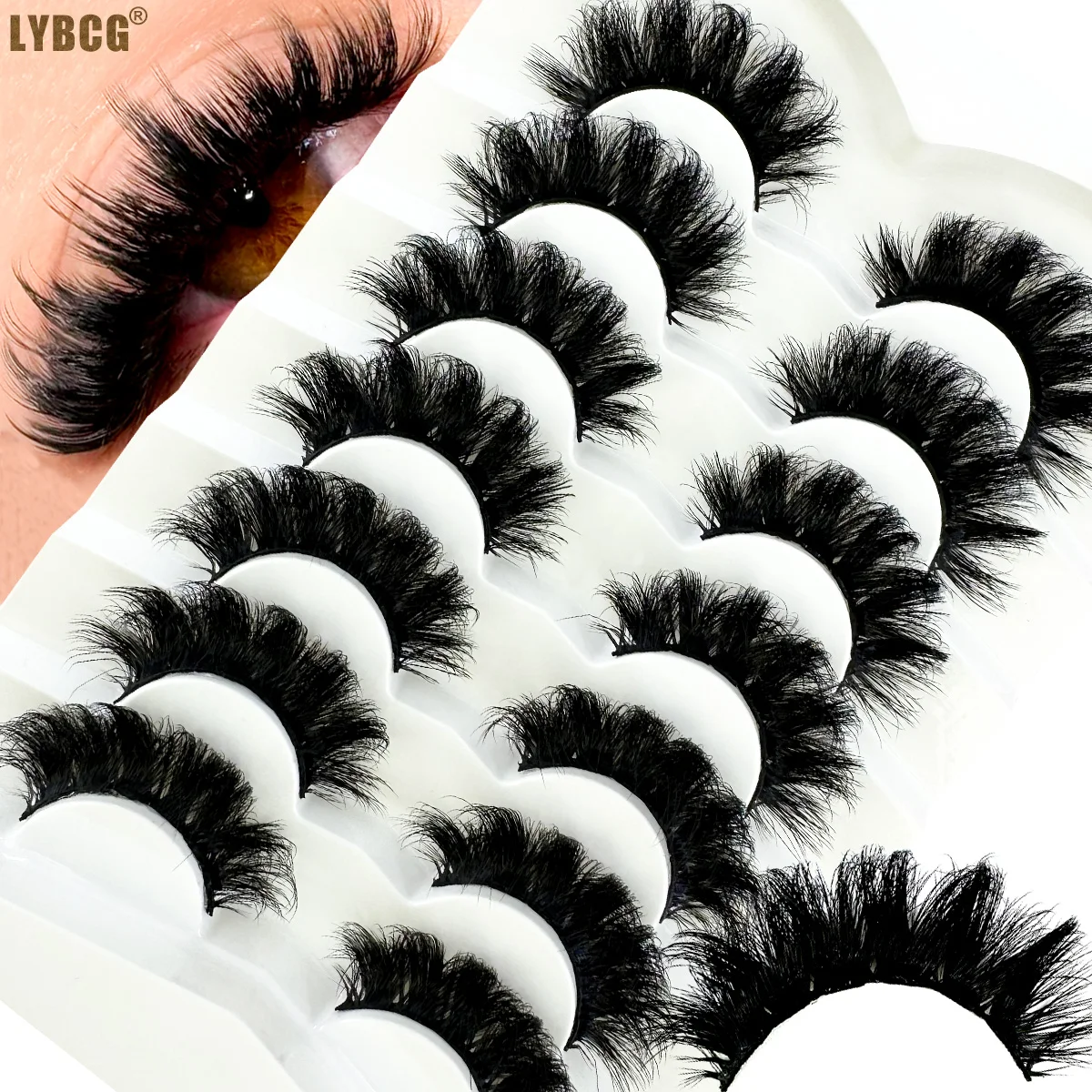 Falsche Wimpern, flauschige Nerz-Katzenaugen-Wimpern, Streifenpackung, 7 Paar, 18 mm, Wispy D Curl, gefälschte Wimpernverlängerungen, 8D, volle dramatische Wimpern