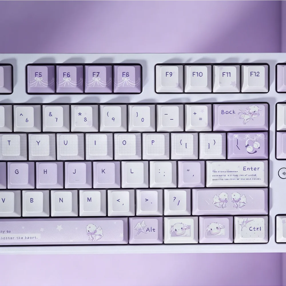 129 Keys Kawaii Cute Lamb Keycaps Purple PBT Dye Sublimation Cherry MOA Profile  Pink Cartoon Keycap Set for Mechanical Keyboard
