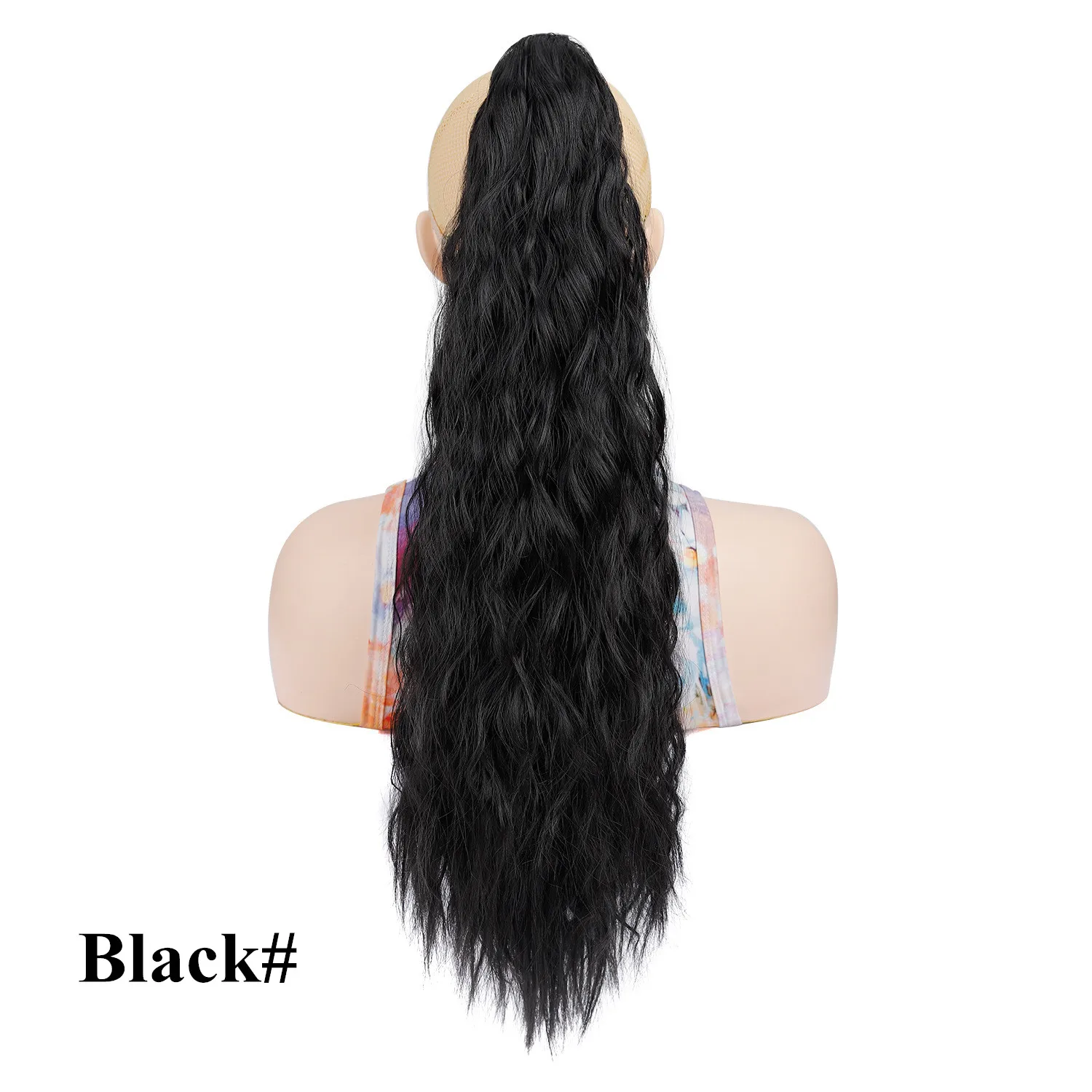 女性用合成ポニーテール ウォーターウェーブ ロング クロークリップ ポニーテール ハイライト ブラウンカラー ヘアエクステンション 24 インチ M006