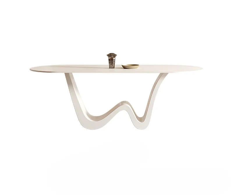 

Cream Style Stone Plate Dining Tables and Chairs Set Simple Rectangular Italian Minimalist Restaurant Dining Table