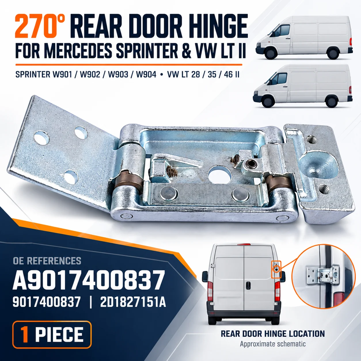 Image of AP02 Heckklappenscharnier für Mercedes-Benz Sprinter T1N W901 W902 W903 W904 1995-2006 und VW LT II LT28 LT35 LT46 1996-2006, A9017400837 9017400837 2D1827151A