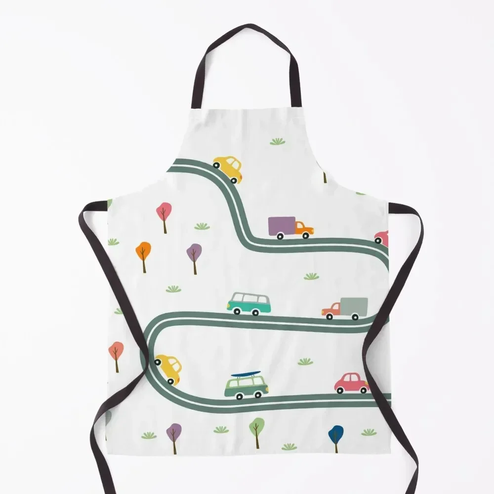 

Kiddie Nursery Cars and Trucks Minimal Illustration Art Apron Christmas gift Men's Kitchen Apron