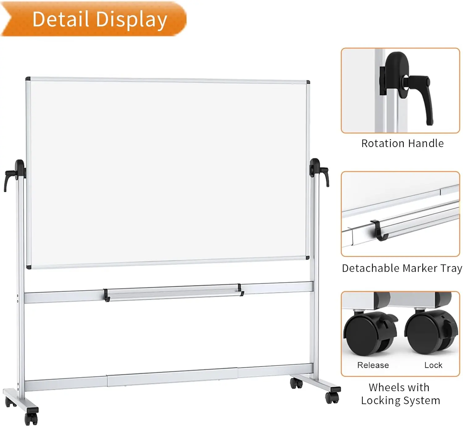 سبورة بيضاء للكتابة على الوجهين، 72 × 48 بوصة، لوحة مسح جافة مغناطيسية كبيرة وشاشة جهاز عرض · ساخنة #5