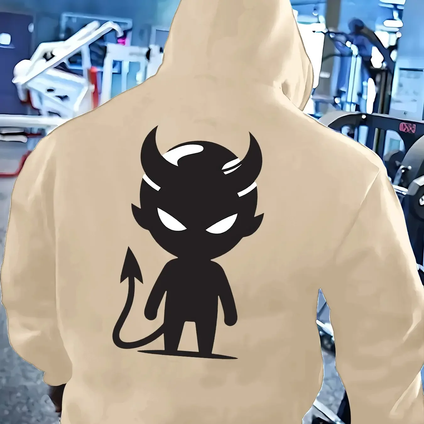 Stylized Chibi Devil Character Graphic Hoodie Simple Silhouette Back Print Pullover Sweatshirt Loose Unisex Autumn Winter Fleece