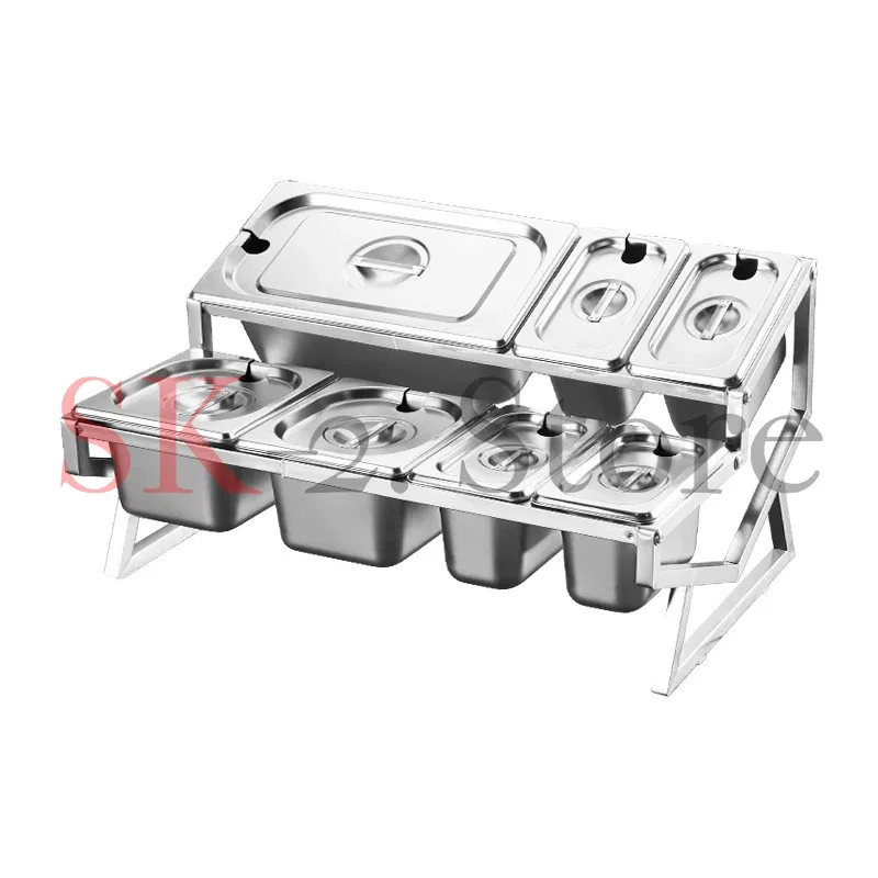 Stainless Steel Seasoning Box Holder, Kitchen Grid, Self-Service Seasoning Table, Milk Tea Shop Dedicated Small Ingredient Rack