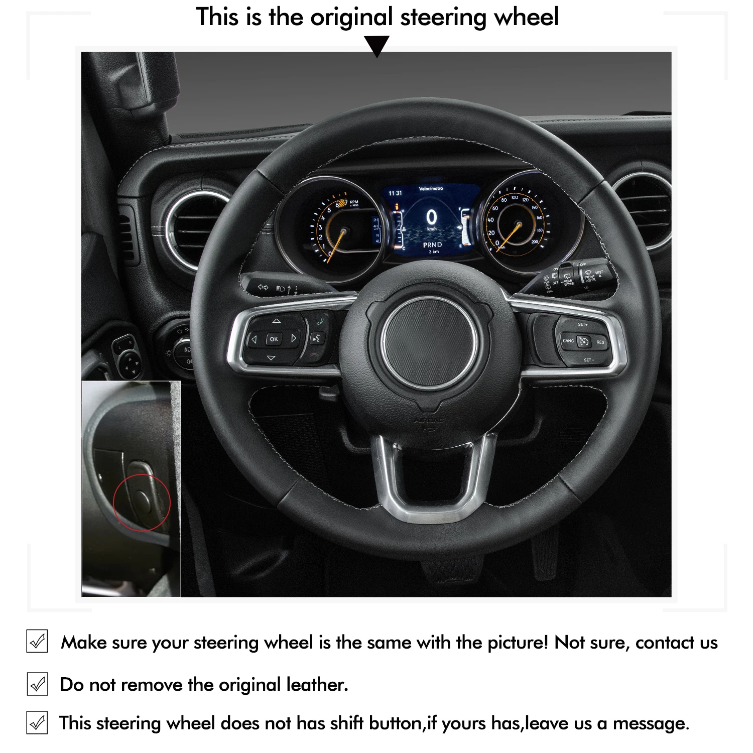 MEWANT Carbon Fiber Black Leather Car Steering Wheel Cover for  Jeep Gladiator (JT) Wrangler (JL) Wrangler Unlimited