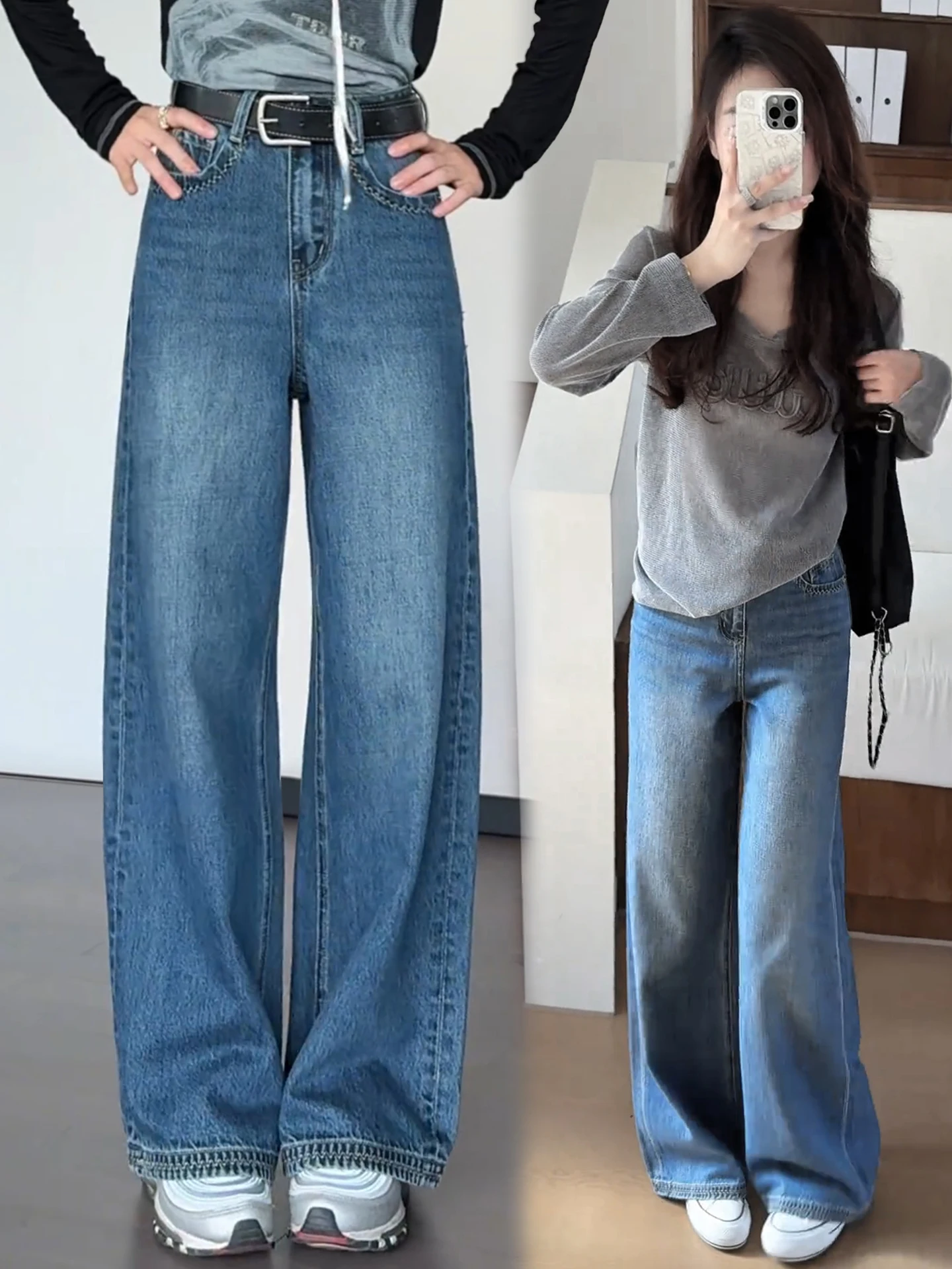 

Ретро джинсы с высокой талией и прямыми штанинами для женщин, весна-осень, новая модная коллекция, популярные утягивающие джинсы с вышивкой, широкие брюки