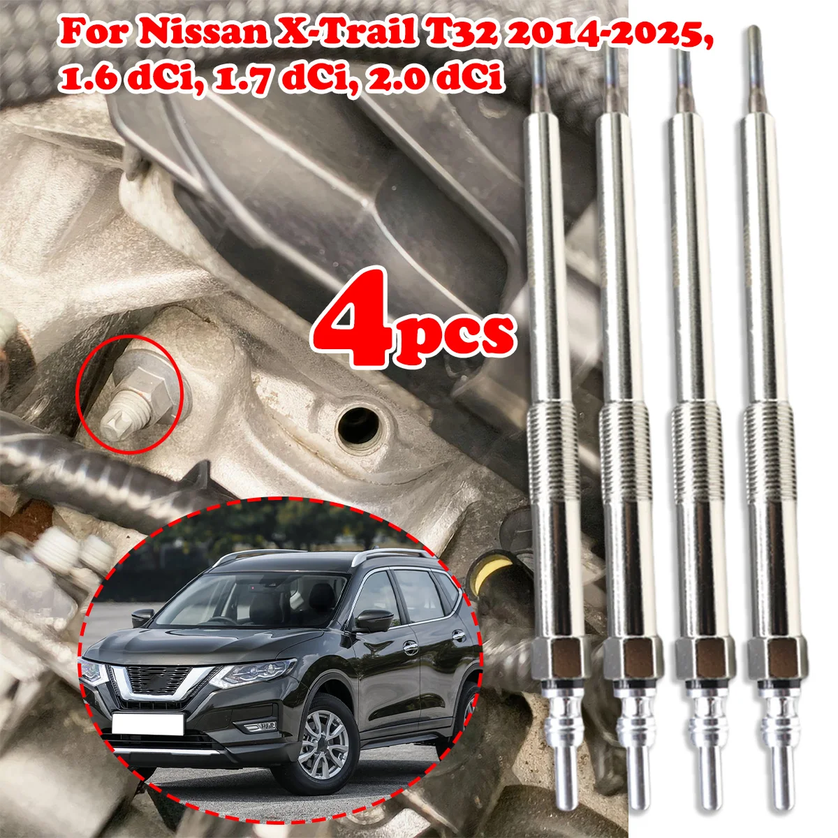 

4PC For Nissan X-Trail T32 2014-25 1.6 1.7 2.0 dCi Diesel Heater Nickel Plating Glow Plugs 4.5V Car Replacement parts 6221590001