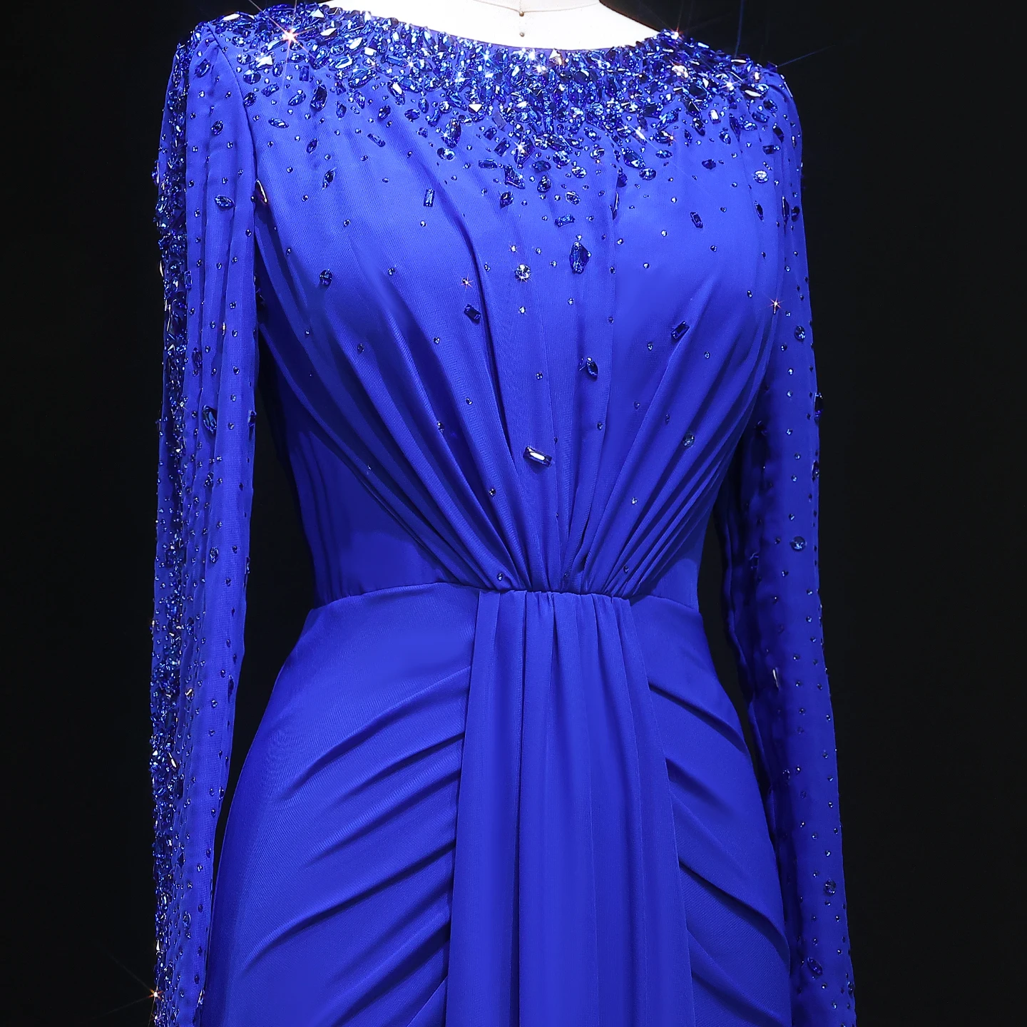 Sharon Said Turquoise avondjurk met lange mouwen zeemeermin kralen gedrapeerde Arabische formele feestjurken SS565 aangepast