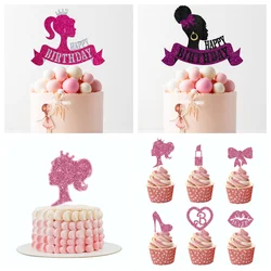 Cake Topper High Heel Bow Happy Birthday Love Princess Crown Baby Shower Kids Party Diy Baking Cakes Decoration Baking Supplies