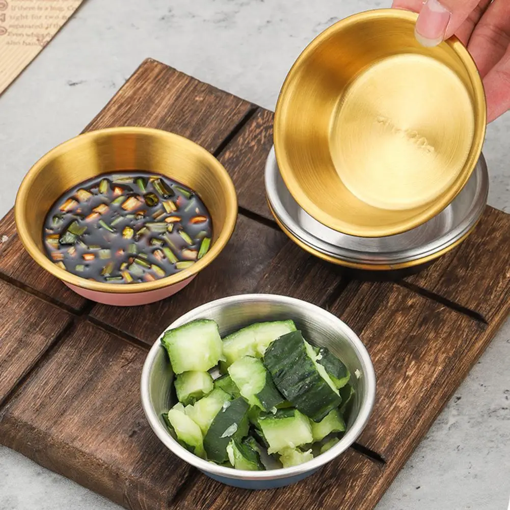 Sauce Dipping Bowl Rust-proof Stainless Steel Round Seasoning Dish Stackable Vinegar Soy Sauce Container Kitchen Dripping Dish