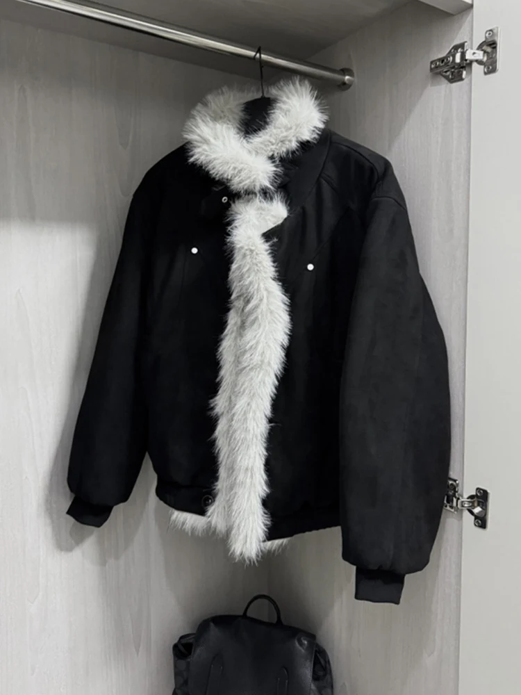 

Американская ретро-куртка из замши с утеплением, на молнии, с воротником, повседневная, для мужчин и женщин, с хлопковым наполнителем