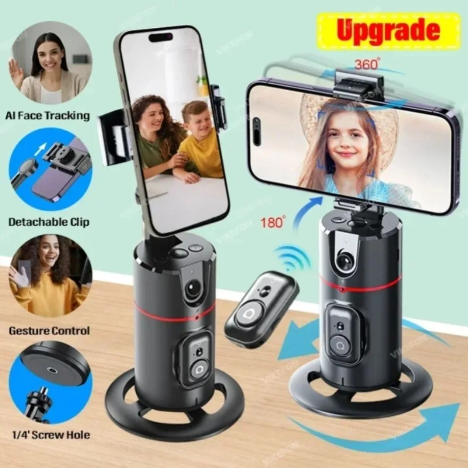 P02 Desktop Phone Tracking Gimbal Quick Disassembly Assembly 360 Degree Rotation AI Face Stand for Live Video Shooting