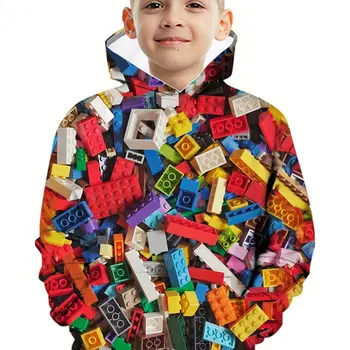 Kids Clothes Boy Hoodies Girl Clothes Long Sleeve Building Block Print Casual Kids Summer…