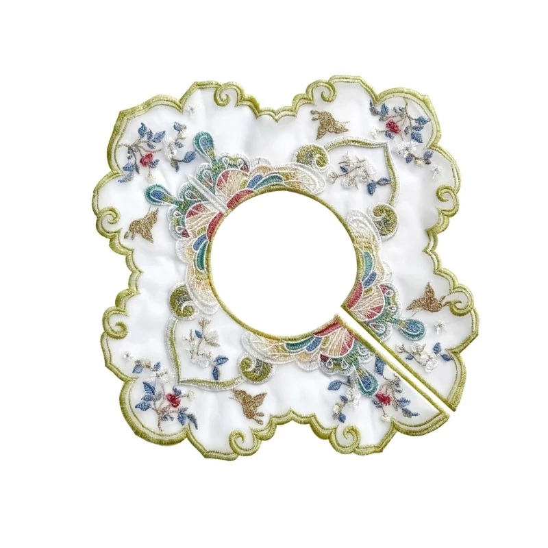 652F Traditional Embroidered Collar Sewing Applique Crafts Necklines with Floral Pattern for Chinese Culture Enthusiasts