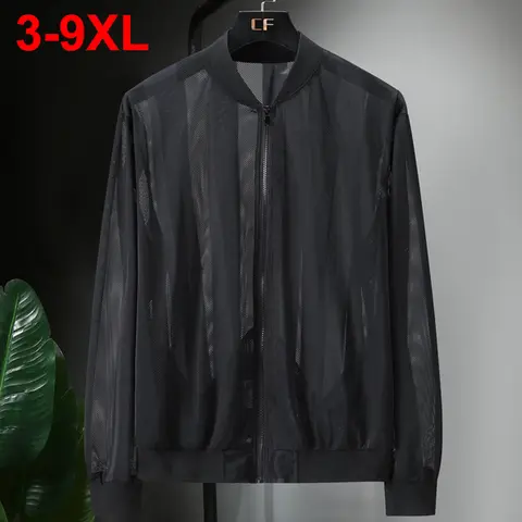 8XL 9XL 플러스 사이즈 남성 여름 자켓 블랙 화이트 얇은 초경량 썬 프로텍션 자켓 중공 통기성 자켓