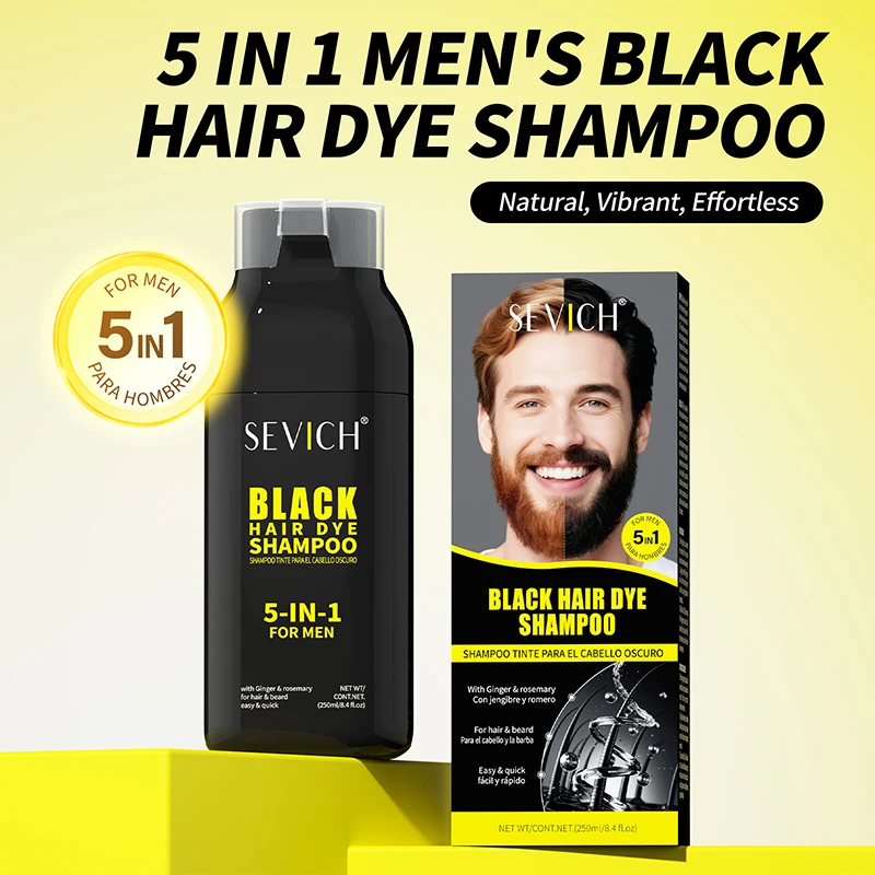 250ml Natural Black Hair Dye Shampoo for Men Instant Gray To Black Ginger Hair Dye Repair White Hair Care Black Beard Shampoo