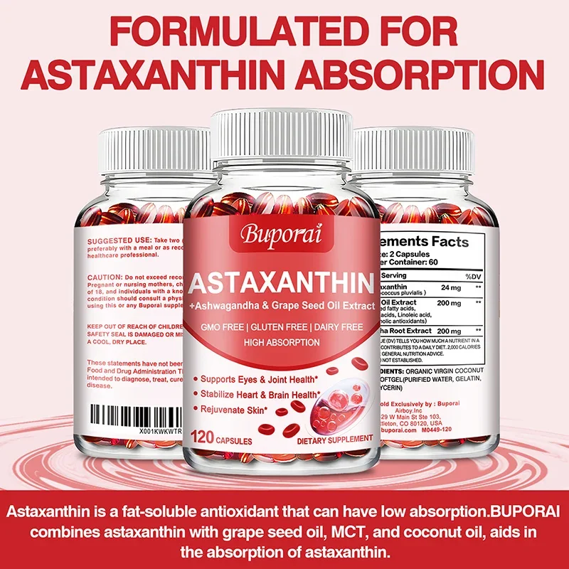 Astaxanthin Supplement - with EPA, DHA, Supports Eye, Cardiovascular, Joint and Skin Health, Non-Gmo