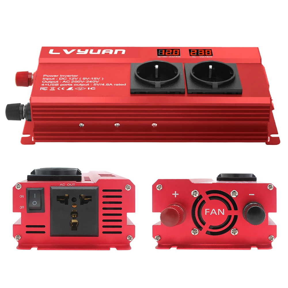 2600W LVYUAN Inverter преобразователь 12v×220v 3sockets Type  Powerful 50hz Car Inversor 4USB Outputs Converter