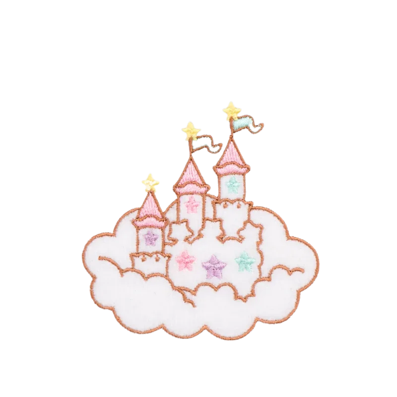 AHYONNIEX 1PC Cartoon Fairy Castle Embroidery Patches for Girels Bag Jeans Glue Patches for Baby Clothes Fashion DIY Patch