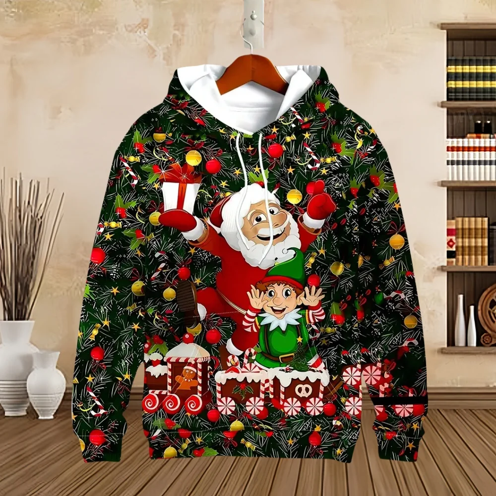 

Christmas Men's Hoodie Spring Autumn Funny Santa Claus Print Casual Pullover Sweatshirt Fashion Long Sleeve New Sweatshirt Tops