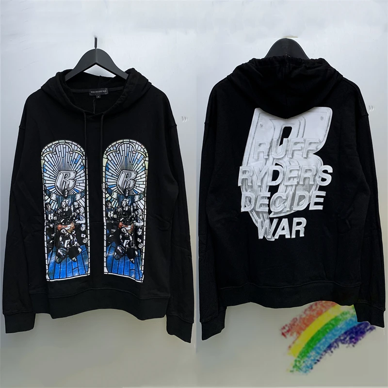 

New WHO DECIDES WAR Hoodie Men Women Black Oversize 2024fw Vintage Eagle Print Oversize Hooded