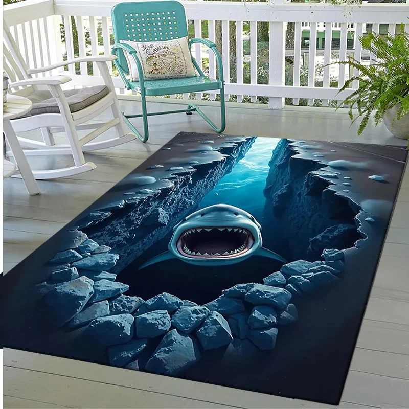 3D Shark Area Rug, for Bedroom, Porch, Living Room, Kitchen, Bathroom, Office, Indoor Decor, Bedroom Decoration, Floor Mat
