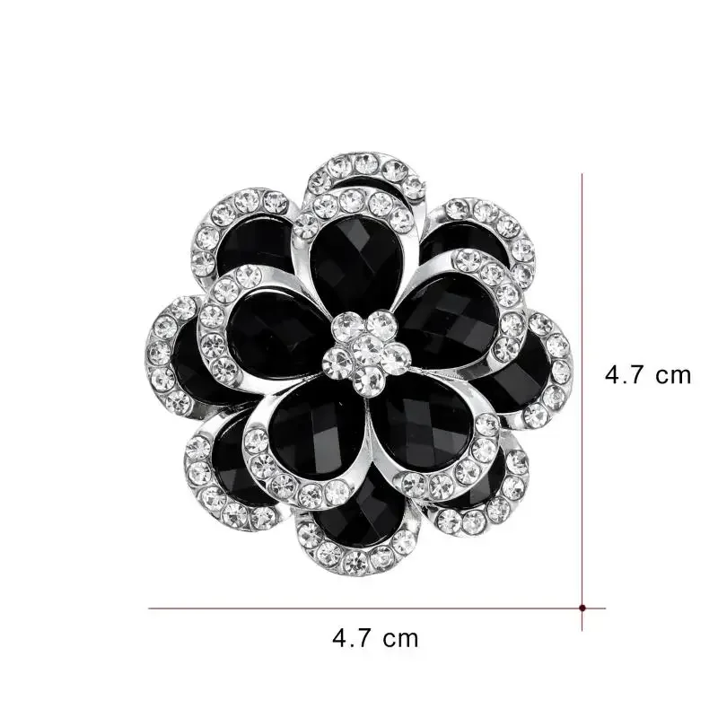 دبابيس زهرة حجر الراين الأسود الرائعة للنساء دبابيس التلبيب الأنيقة مجوهرات الزفاف الديكور #6