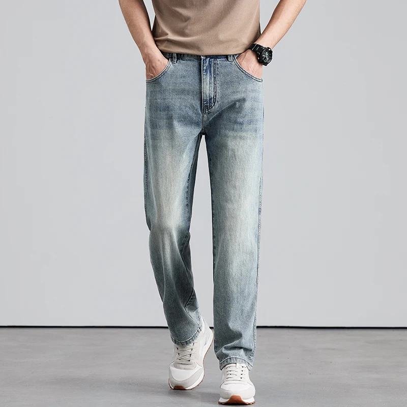 

Весна и лето 202, американские потертые мужские брюки прямого кроя в стиле ретро в стиле ретро, джинсовые джинсы высокого качества