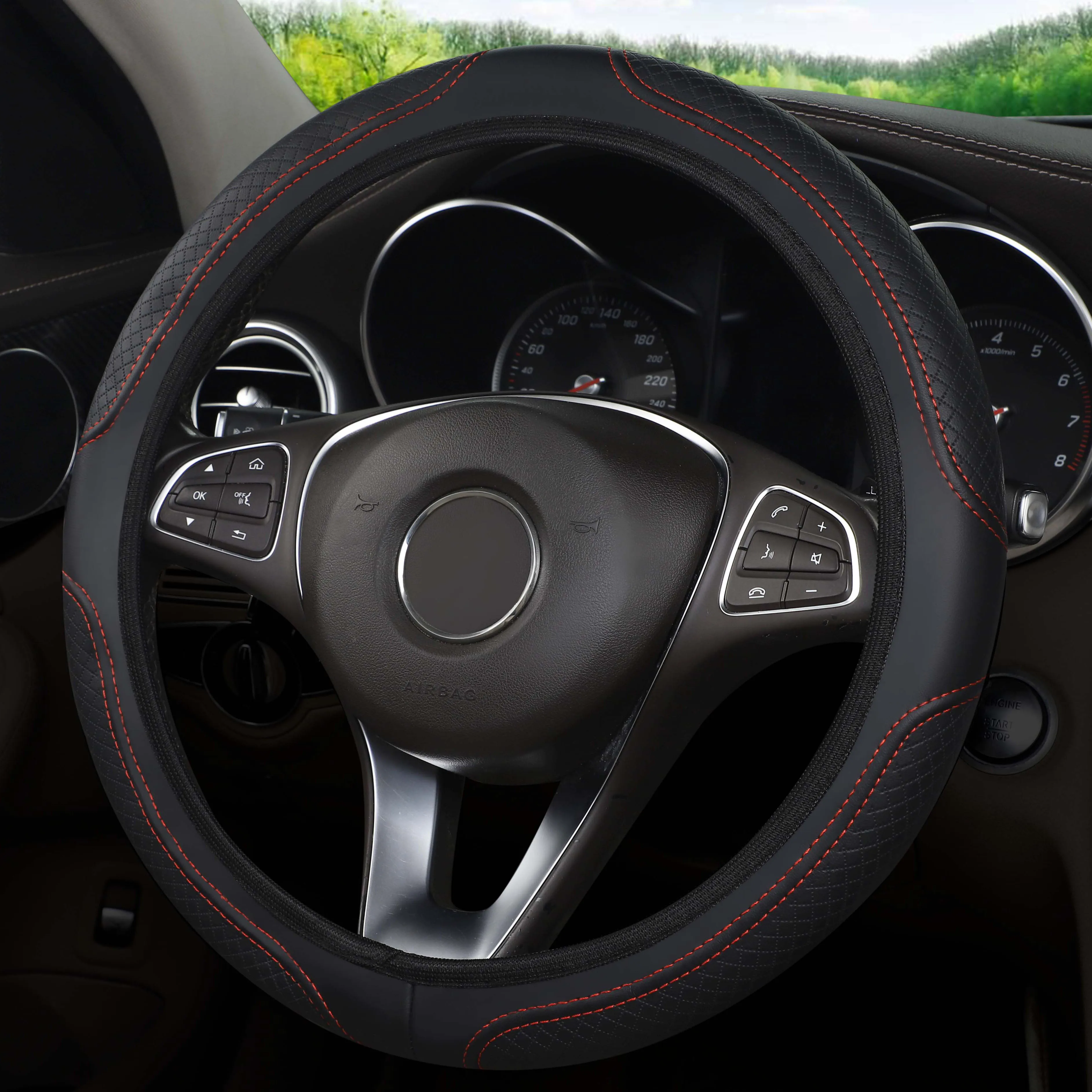 The car steering wheel cover has no inner ring Steering Wheel Cover Anti Slip Breathable Cover Universal Microfiber Leather