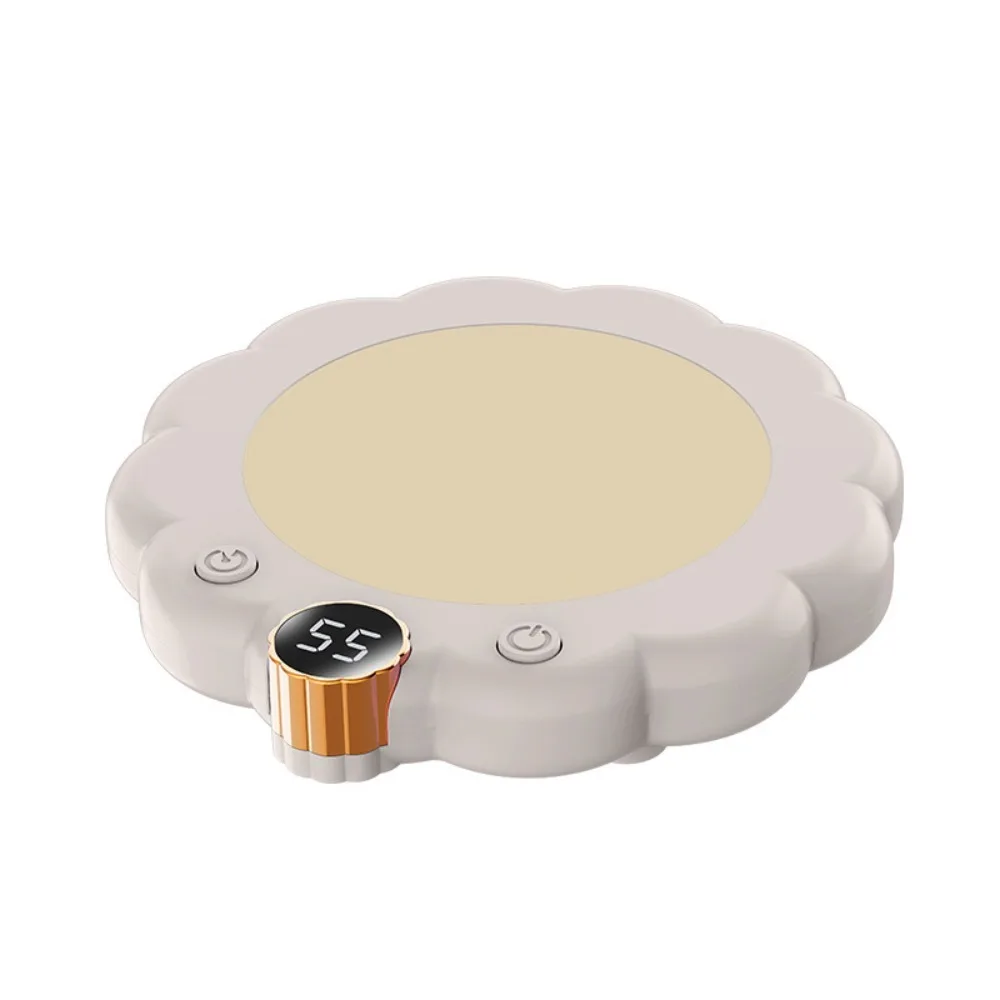 Flower Shaped Thermostatic Coaster Adjustable Temperature Anti-dry Burn Electric Heating Cup Pad Intelligent Digital Display