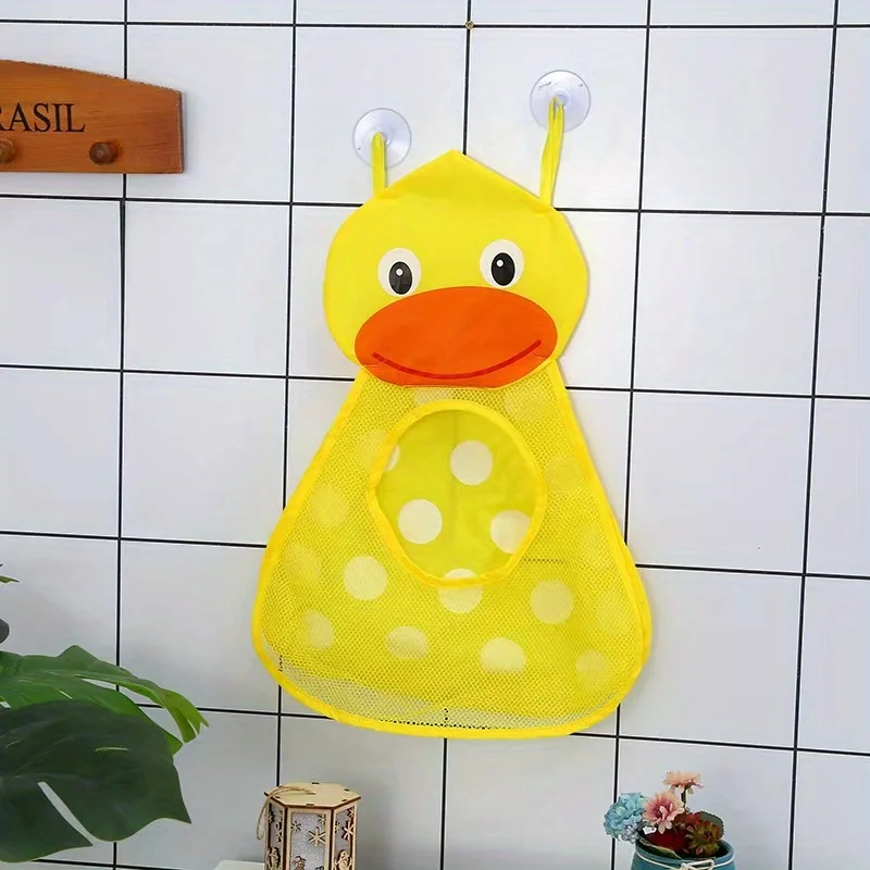 Baby Bath Toy Organizer Bag Cartoon Pattern Bathroom Toy Holder Hanging Bag With Suction Cups Quick Dry Toys Organizer For Home