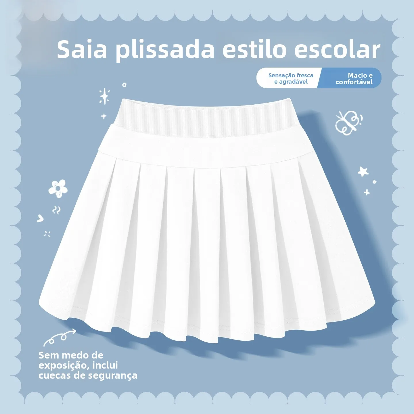 bobdog-女の子用白プリーツミニスカート春夏通気性綿学生服スタイルハーフ丈スカート子供服